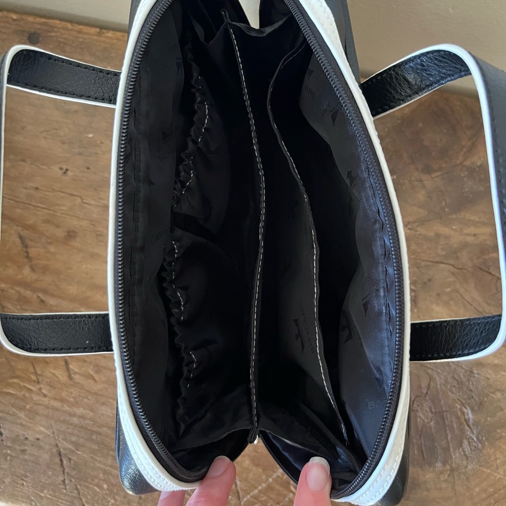 Black and White Leatherette Women’s Top-Handle Bag - Picture 7 of 12